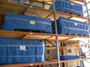 Packed goods in storage on warehouse racking