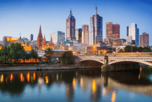 Melbourne city skyline along Yarra River